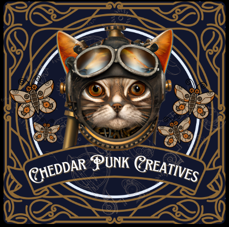 Cheddar Punk Creatives Logo of Cheddar the Steam Punk Cat